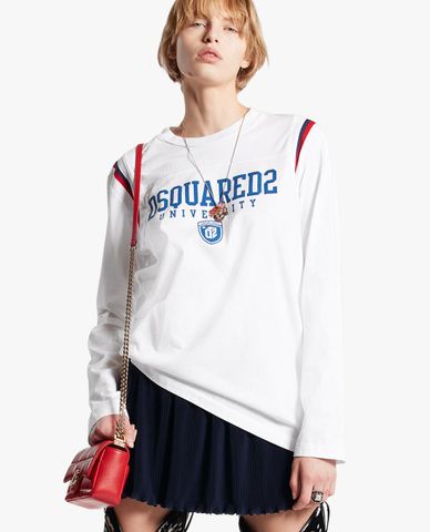  DSQUARED2 - Áo thun nữ cổ tròn tay dài University Varsity 