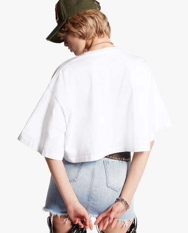  DSQUARED2 - Áo croptop nữ cổ tròn tay ngắn Oversize 