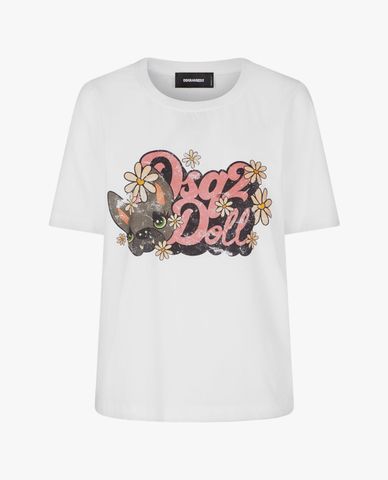  DSQUARED2 - Áo thun nữ cổ tròn tay ngắn in hình hoạt hình Hilde Doll 