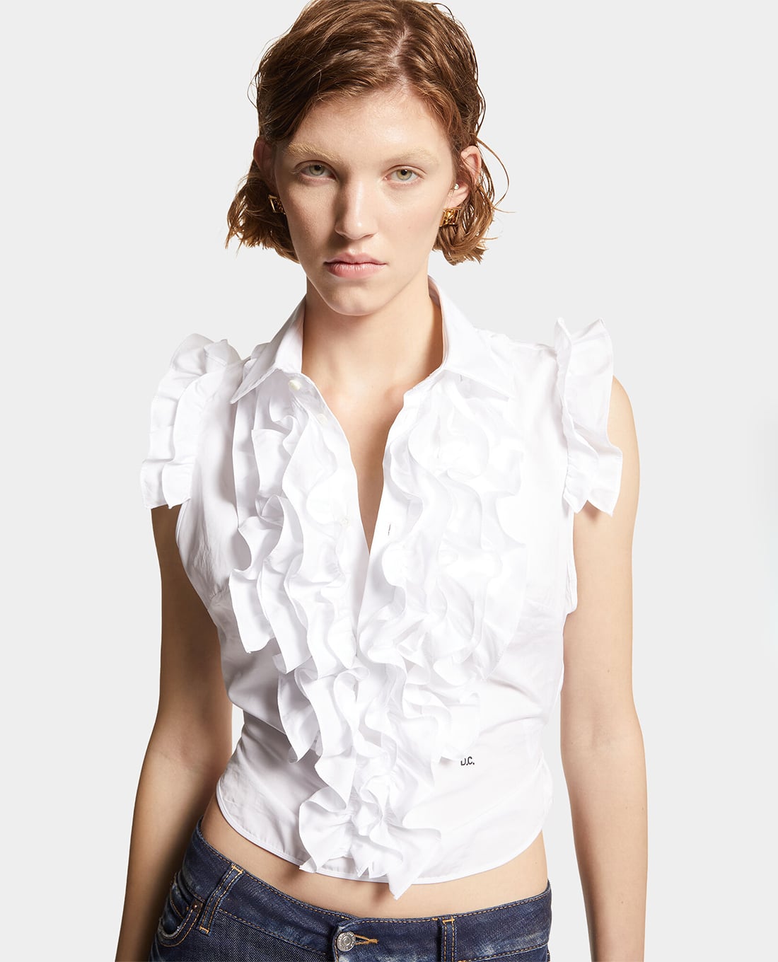 DSQUARED2 - Áo croptop nữ cổ V nhún bèo Super Blouse