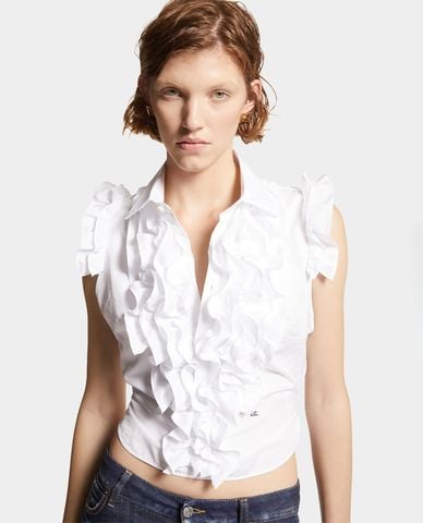  DSQUARED2 - Áo croptop nữ cổ V nhún bèo Super Blouse 