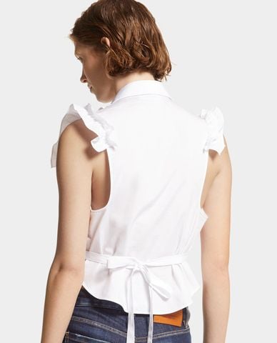  DSQUARED2 - Áo croptop nữ cổ V nhún bèo Super Blouse 