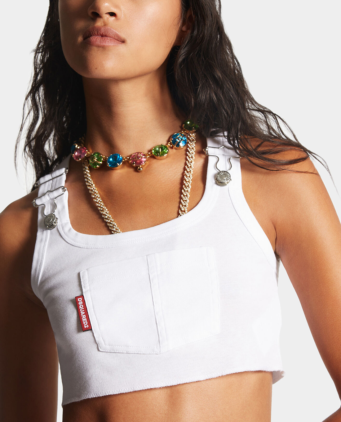 DSQUARED2 - Áo croptop nữ hai dây phối khuy cài Overall Rib