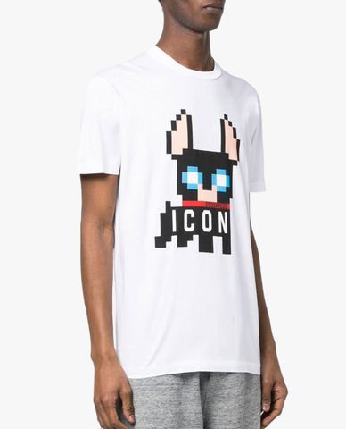  DSQUARED2 - Áo thun nam cổ tròn tay ngắn Pixel Icon Dog 