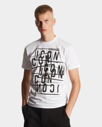  DSQUARED2 - Áo thun nam cổ tròn tay ngắn phối logo Icon Stamps Cool Fit 