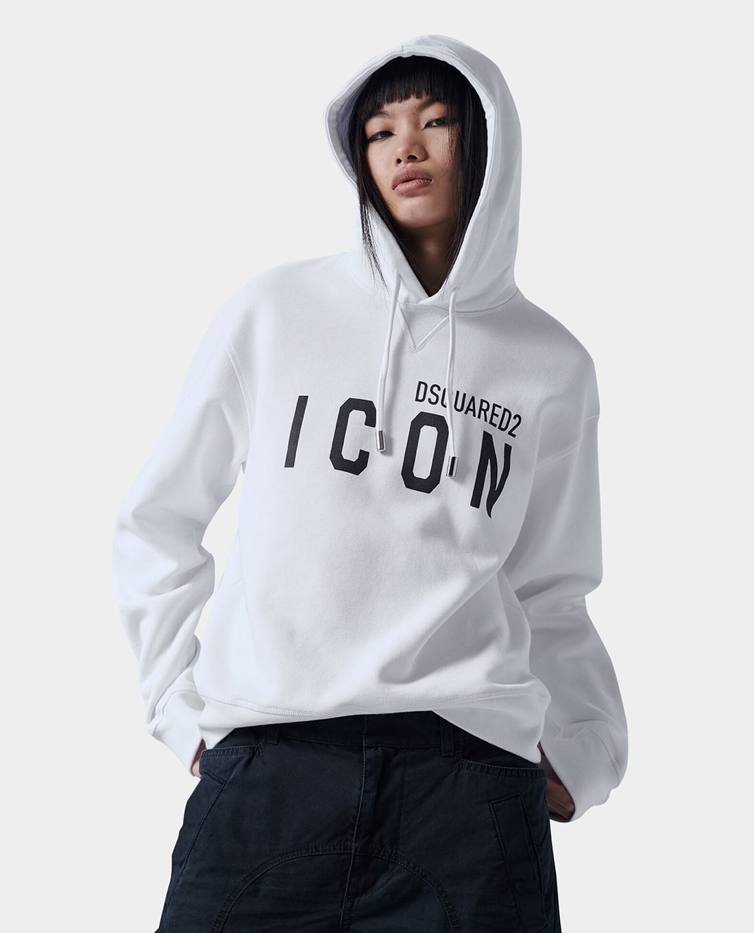 DSQUARED2 - Áo hoodie nữ tay dài phối mũ Icon Cool
