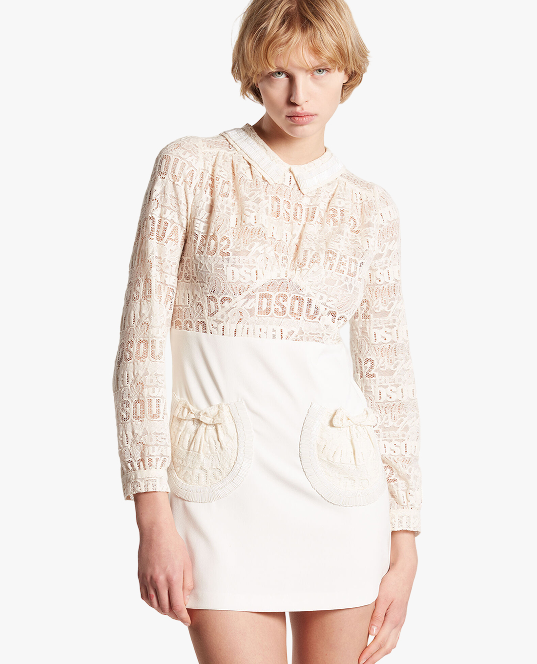 DSQUARED2 - Đầm mini cổ bẻ tay dài Lacey