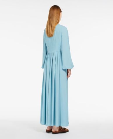  WEEKEND MAX MARA - Đầm xếp li maxi cổ V tay dài phối dây rút Guelfi 