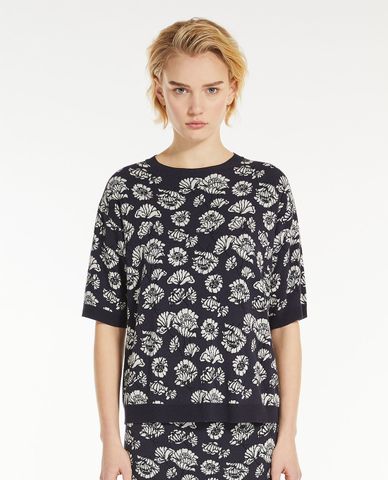  WEEKEND MAX MARA - Áo dệt kim cổ tròn tay lửng phối hoạ tiết Zufolo 