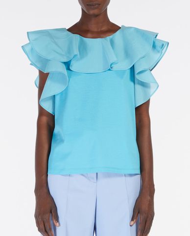  WEEKEND MAX MARA - Áo kiểu nữ cổ tròn tay ngắn viền bèo Onde 