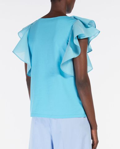  WEEKEND MAX MARA - Áo kiểu nữ cổ tròn tay ngắn viền bèo Onde 