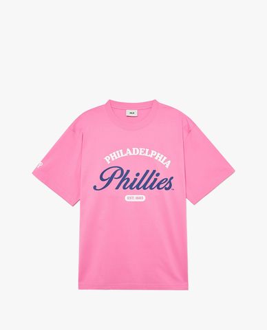  MLB - Áo thun unisex cổ tròn tay ngắn Varsity Cursive Graphic Overfit 