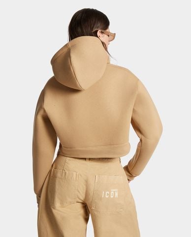  DSQUARED2 - Áo hoodie nữ phom croptop phối dây rút 