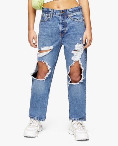  TOPSHOP - Quần jeans nữ ống rộng rách gối Petite Mid Blue 