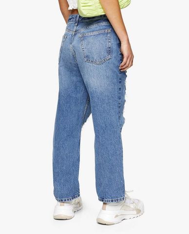 TOPSHOP - Quần jeans nữ ống rộng rách gối Petite Mid Blue 