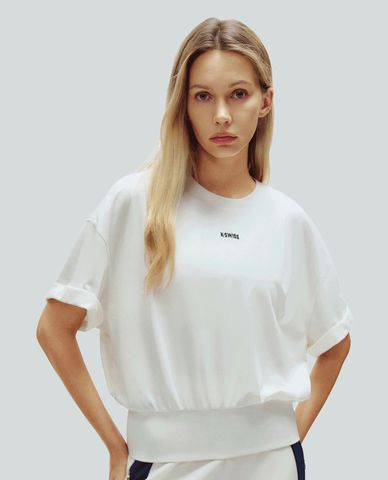  K-SWISS - Áo thun nữ cổ tròn tay ngắn bo gấu 