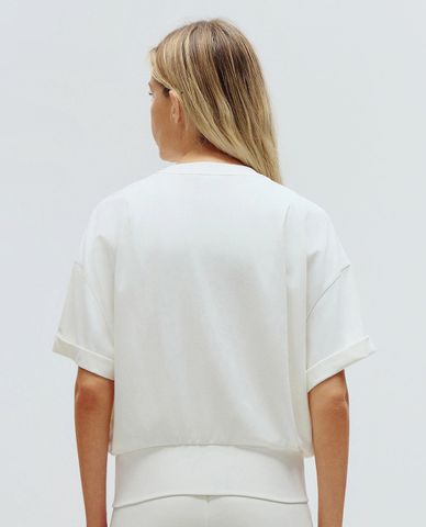  K-SWISS - Áo thun nữ cổ tròn tay ngắn bo gấu 