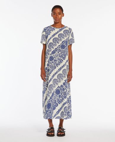  WEEKEND MAX MARA - Đầm midi cổ tròn tay ngắn phối hoạ tiết nổi bật Orchis 