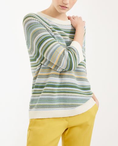  WEEKEND MAX MARA - Áo len nữ cổ tòn tay dài họa tiết kẻ ngang thời trang 