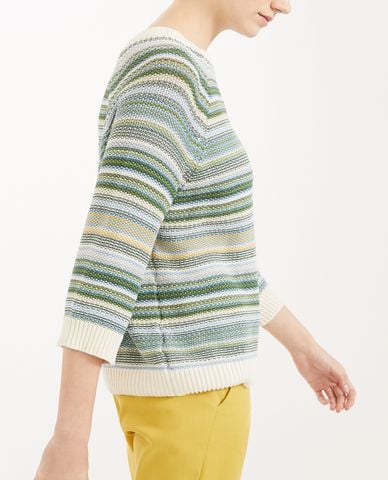  WEEKEND MAX MARA - Áo len nữ cổ tòn tay dài họa tiết kẻ ngang thời trang 