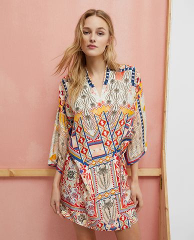  MAX&Co. - Đầm mini vạt chéo cổ V tay ngắn phối hoạ tiết Tokyo 