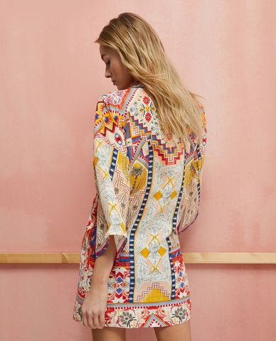  MAX&Co. - Đầm mini vạt chéo cổ V tay ngắn phối hoạ tiết Tokyo 