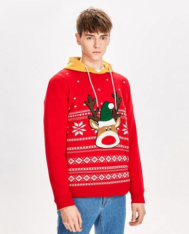  TRENDIANO - Áo sweater nam hình tuần lộc Noel Cartoon Cute 