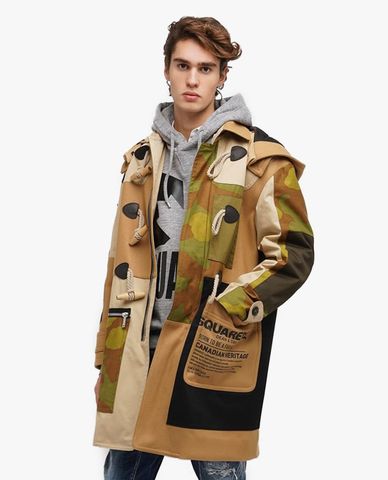  DSQUARED2 - Áo khoác nam cổ bẻ dáng dài phối mũ trùm thời trang 