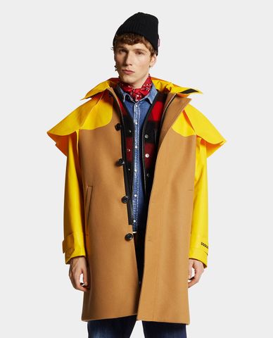  DSQUARED2 - Áo khoác măng tô nam dáng dài phối mũ Hybrid Raincoat 