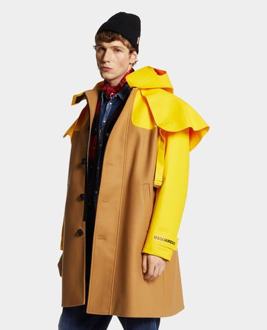  DSQUARED2 - Áo khoác măng tô nam dáng dài phối mũ Hybrid Raincoat 