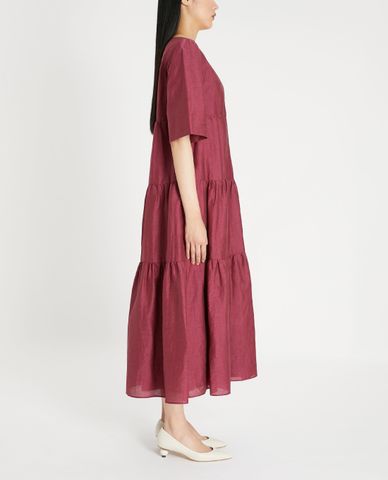  WEEKEND MAX MARA - Đầm xếp tầng midi phom suông cổ V Linen 