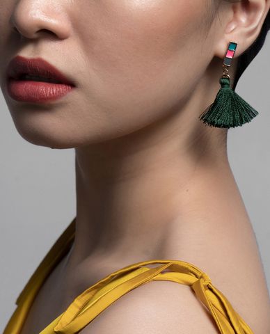  CECI - Khuyên tai nữ dạng thả tua rua thời trang 