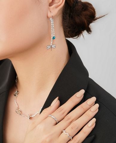  CECI - Khuyên tai nữ dáng thả đính đá nữ tính 