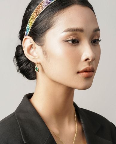  CECI - Khuyên tai nữ khoen tròn phối mặt giọt nước đính đá sang trọng 