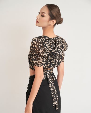  GIGI - Áo croptop nữ tay ngắn phối nơ nữ tính 