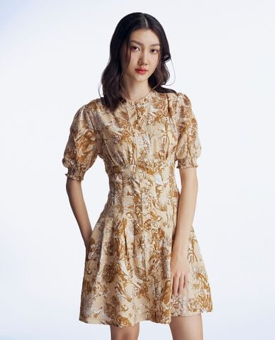  GIGI - Đầm sơ mi mini cổ bẻ tay ngắn phối hoạ tiết trẻ trung 