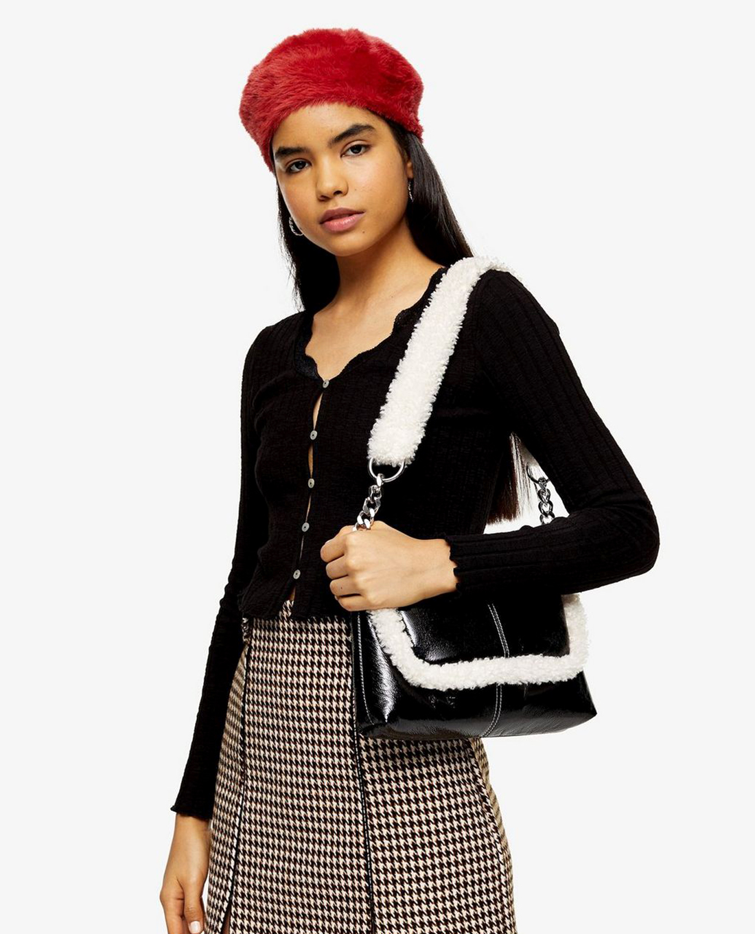 TOPSHOP - Áo cardigan nữ tay dài phối nút Black Ribbed Lace Trim