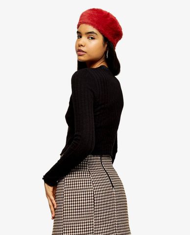  TOPSHOP - Áo cardigan nữ tay dài phối nút Black Ribbed Lace Trim 