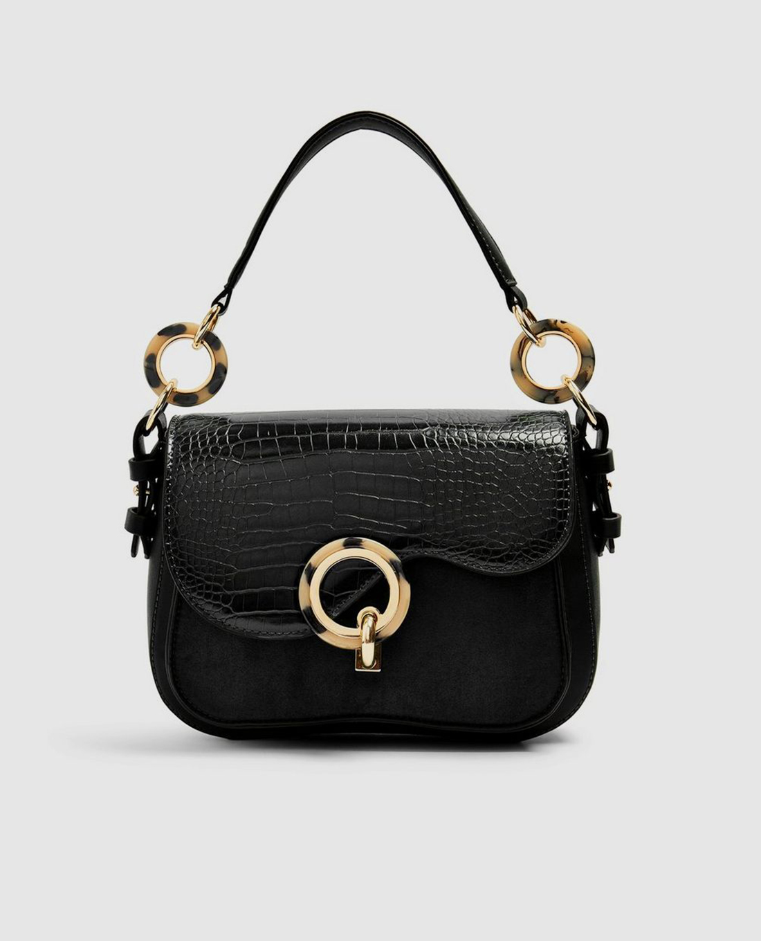 Túi đeo vai nữ khoen tròn Milan Black Crocodile