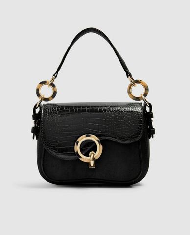  Túi đeo vai nữ khoen tròn Milan Black Crocodile 