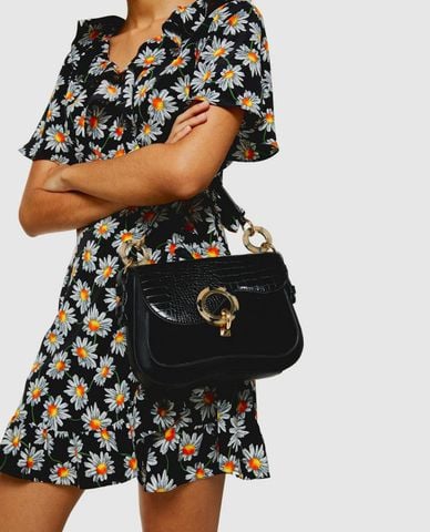  Túi đeo vai nữ khoen tròn Milan Black Crocodile 