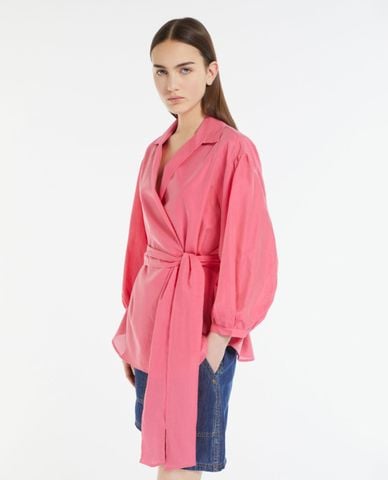  WEEKEND MAX MARA - Áo sơ mi cổ V vạt chéo tay dài phối dây thắt Silver 