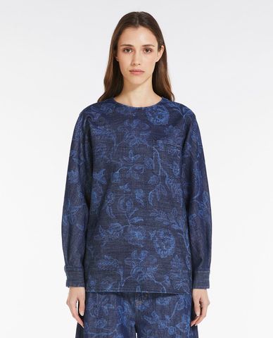  WEEKEND MAX MARA - Áo sweatshirt denim cổ tròn tay dài hoạ tiết Albio 