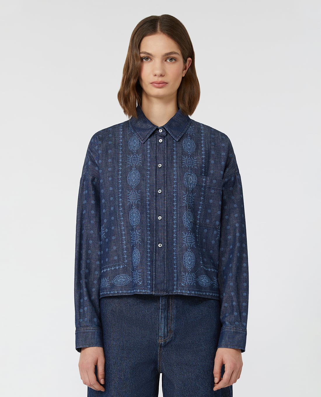 WEEKEND MAX MARA - Áo sơ mi denim nữ cổ bẻ tay dài Giochi