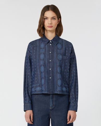  WEEKEND MAX MARA - Áo sơ mi denim nữ cổ bẻ tay dài Giochi 