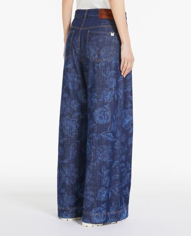  WEEKEND MAX MARA - Quần jeans ống rộng phối hoạ tiết hoa Omelia 