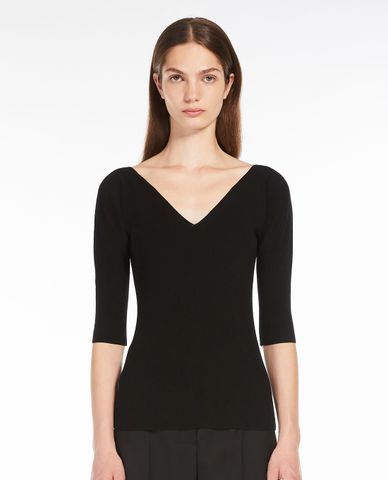  WEEKEND MAX MARA - Áo dệt kim phom ôm cổ V tay ngắn Oceano 