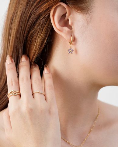  CECI - Khuyên tai nữ khoen tròn phối mặt bông hoa đính đá 