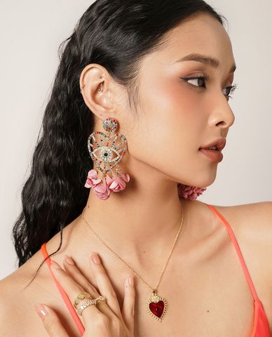  CECI - Khuyên tai nữ hình trái tim đính đá đủ màu nổi bật 