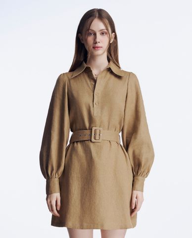  GIGI - Đầm sơ mi mini cổ bẻ tay dài phối thắt lưng thanh lịch 